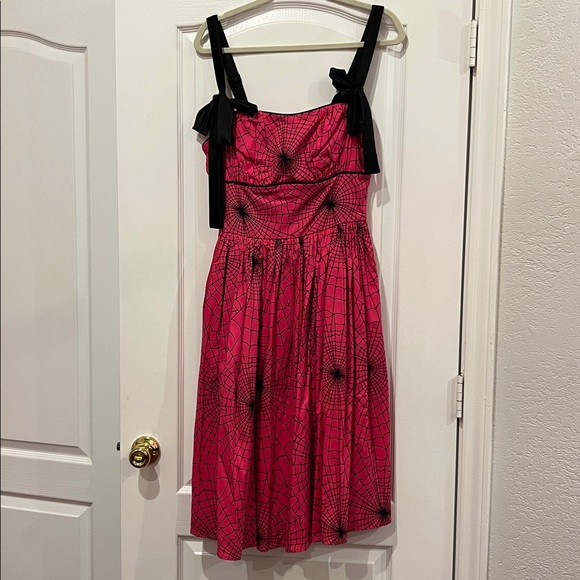 Vixen by Micheline Pitt 1950s Swing Sundress Hot Pink Spider Web Print - L NWT!! - Picture 2 of 7